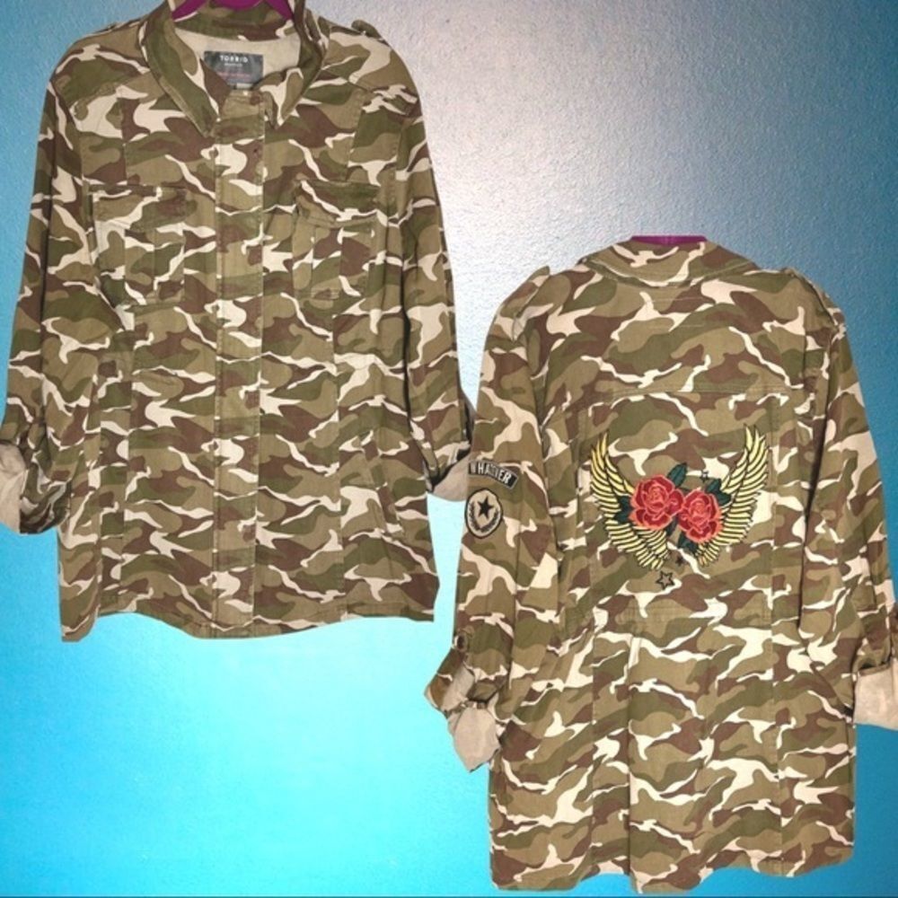 Torrid Camo Embroidered Twill Anorak Jacket Size 2 2XL 18/20 - Picture 7 of 15